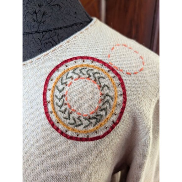 Alfred Dunner Petite PL Beige Cardigan Colorful Embroidered Circles Zip Front - Picture 3 of 4